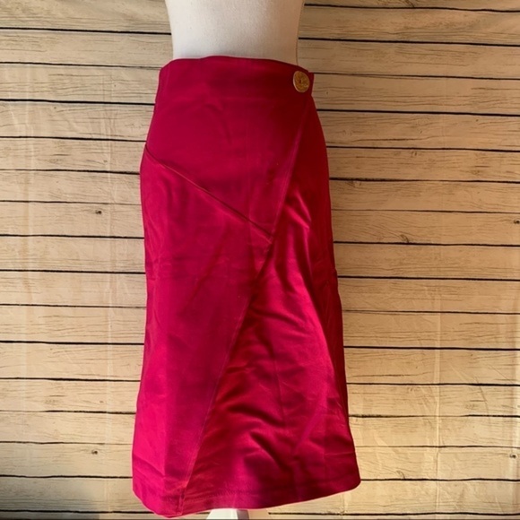SMF Woman Faux Wrap Fuchsia Midi Pencil Skirt - Picture 1 of 7